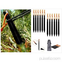 (Pack of 12) Aluminum Tent Stakes Pegs, MINI-FACTORY Outdoor Camping 7" Tent Pegs with Pull Cords & Pouch - Lightweight - Black   